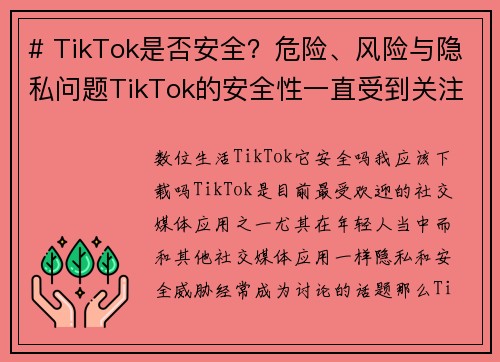 # TikTok是否安全？危险、风险与隐私问题TikTok的安全性一直受到关注。使用这款应用程式
